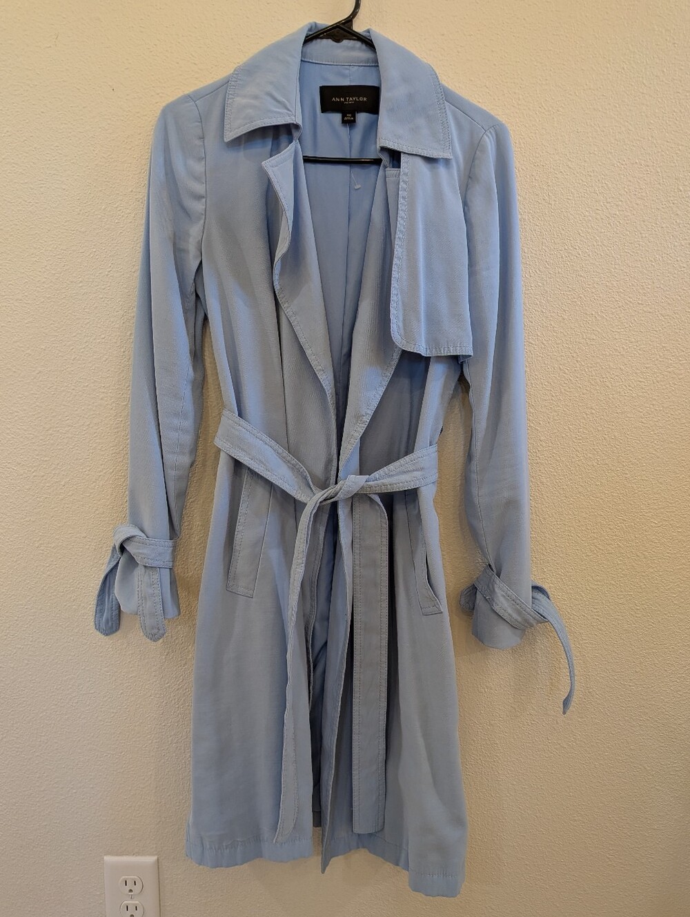 Ann Taylor Factory Light Blue Long Sleeve Belted Trench Coat